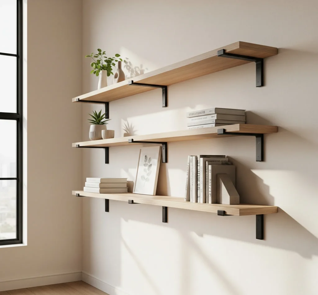 How to Build Easy DIY Floating Shelves (No Power Tools on Walls!) diy floating garage shelves