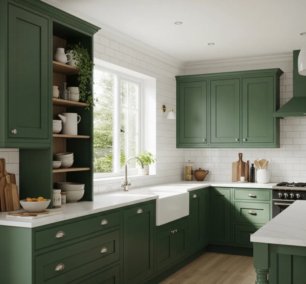 green kitchen cabinets