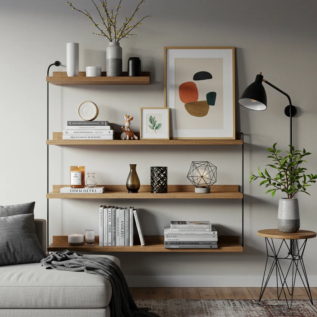 living room shelves organization