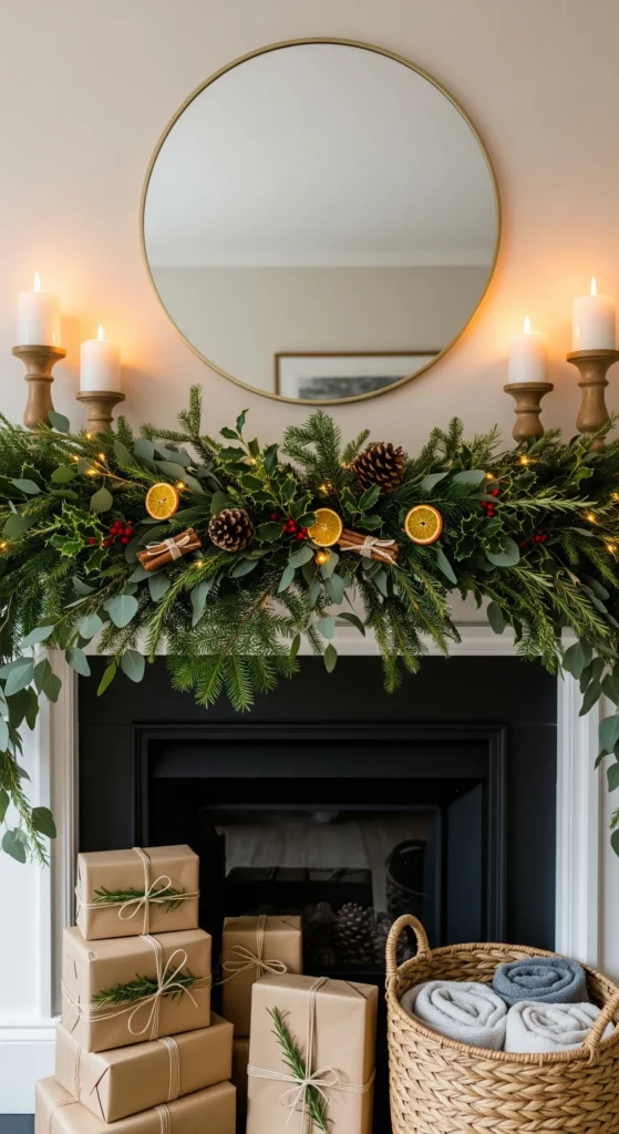 15 Classic & Cozy Christmas Mantel Ideas That’ll Make Your Living Room Feel Like a Holiday Movie christmas garland mantel ideas