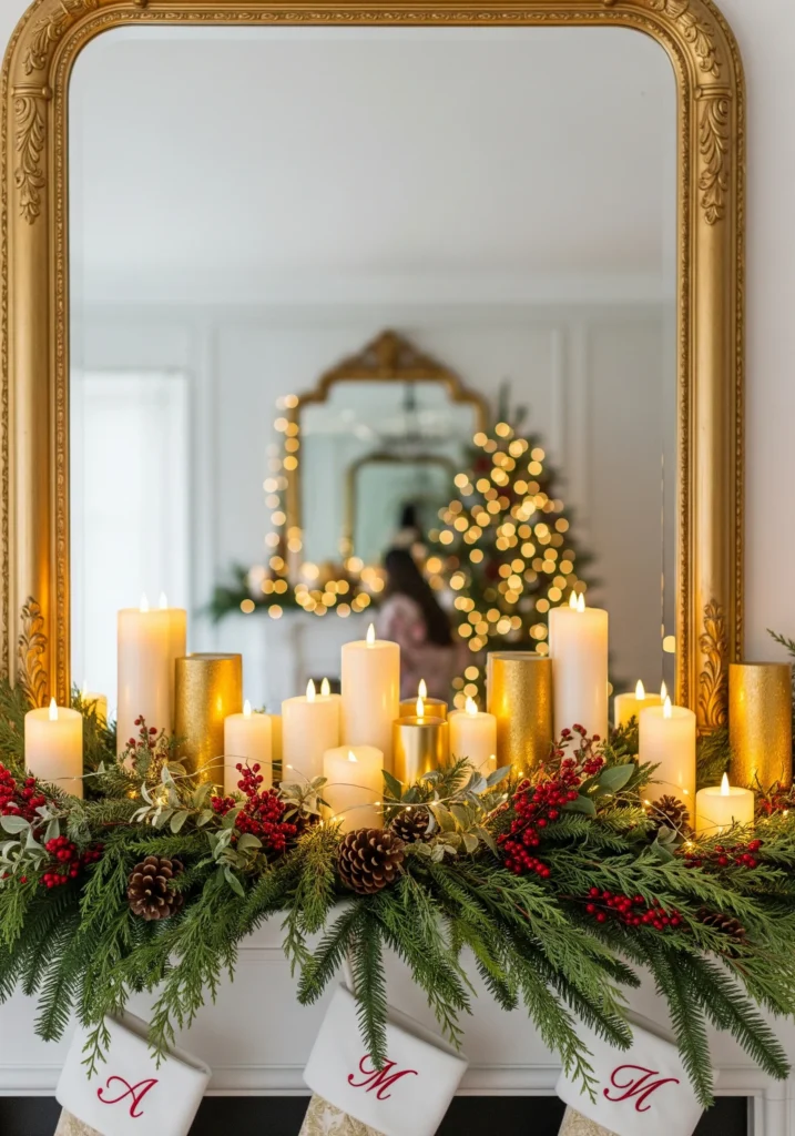 11 Elegant Christmas Mantel Decorating Ideas with Candles & Garlands elegant christmas mantel decor