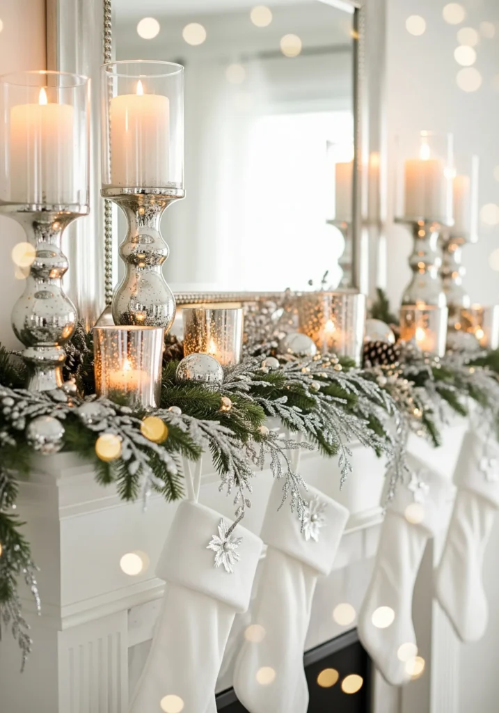 11 Elegant Christmas Mantel Decorating Ideas with Candles & Garlands elegant christmas mantel decor ideas