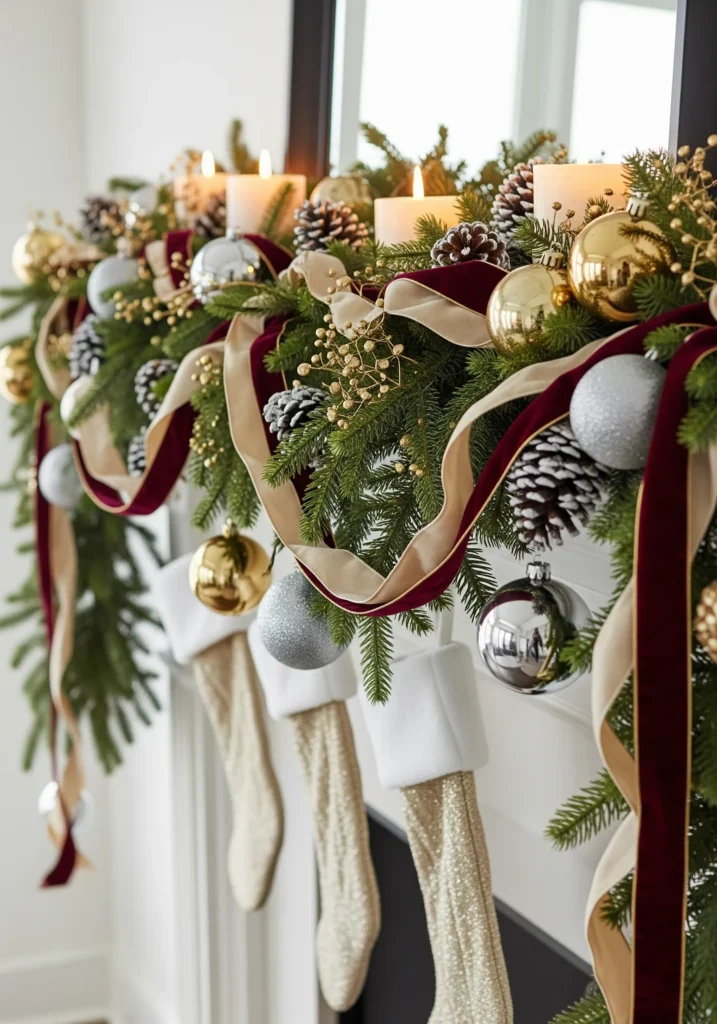 11 Elegant Christmas Mantel Decorating Ideas with Candles & Garlands elegant fireplace garland