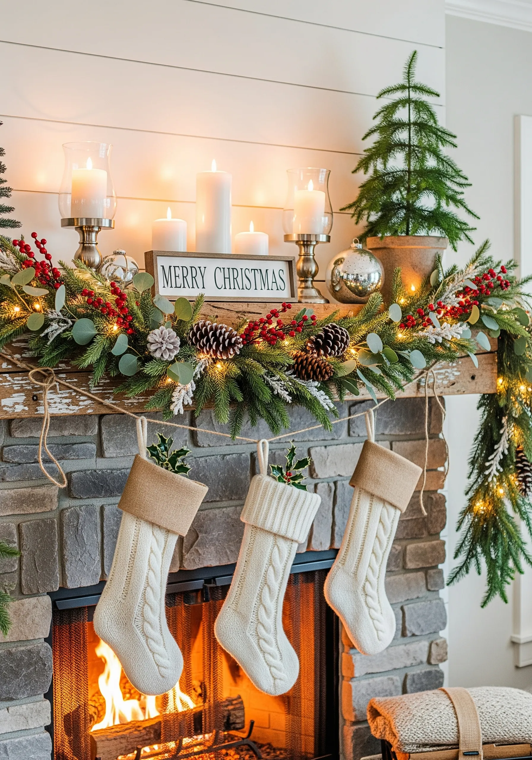 farmhouse christmas mantel
