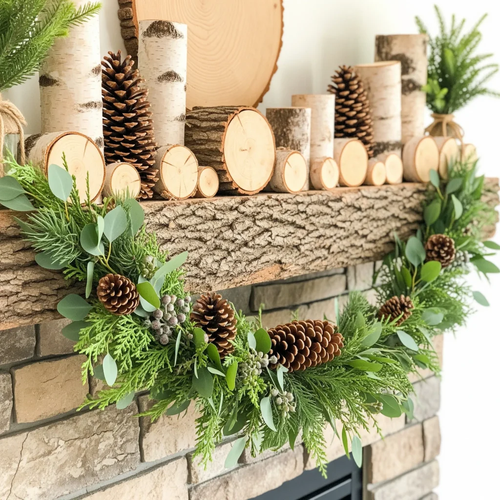 11 Rustic Christmas Mantel Ideas with Pinecones, Greenery & Lanterns farmhouse christmas mantel