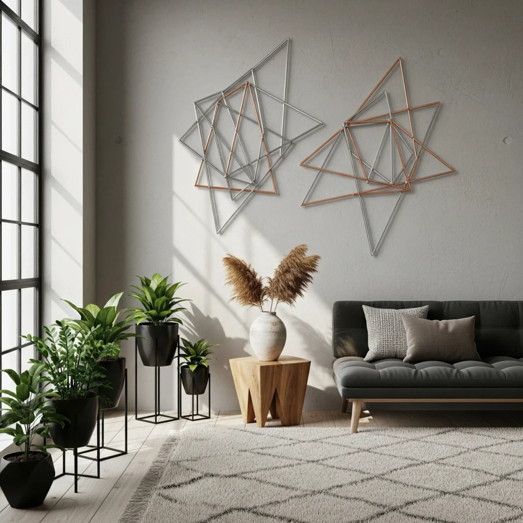 12 Metal Wall Decor Ideas That Instantly Elevate a Boring Room (Budget-Friendly Picks!) geometric metal wall sculpture