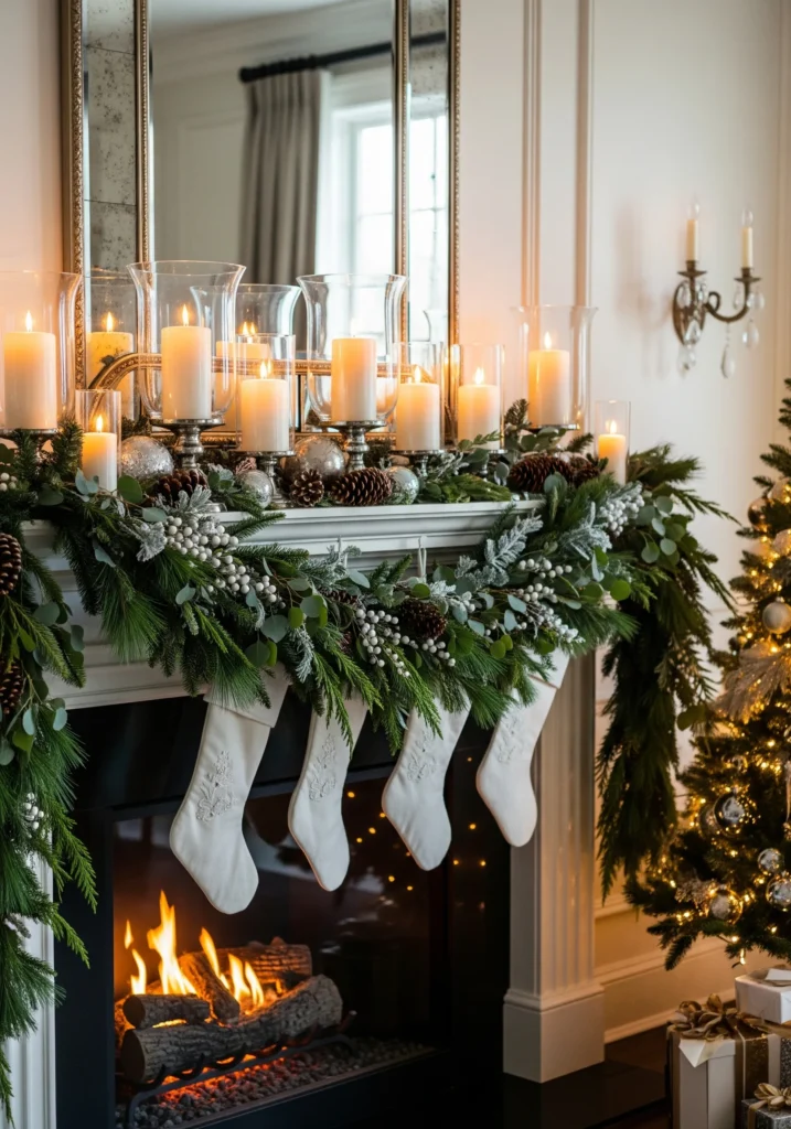11 Elegant Christmas Mantel Decorating Ideas with Candles & Garlands luxury christmas mantel decorating ideas