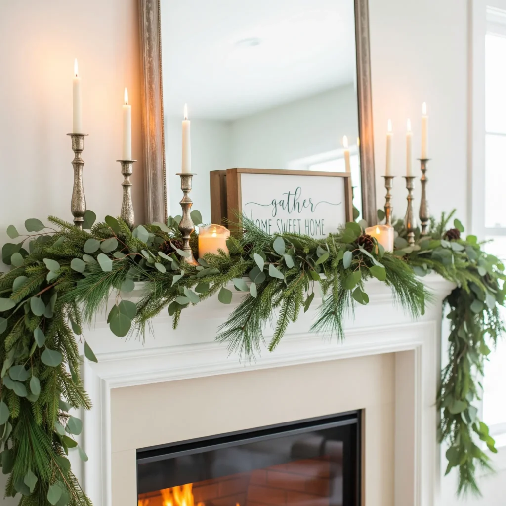 11 Rustic Christmas Mantel Ideas with Pinecones, Greenery & Lanterns rustic christmas mantel