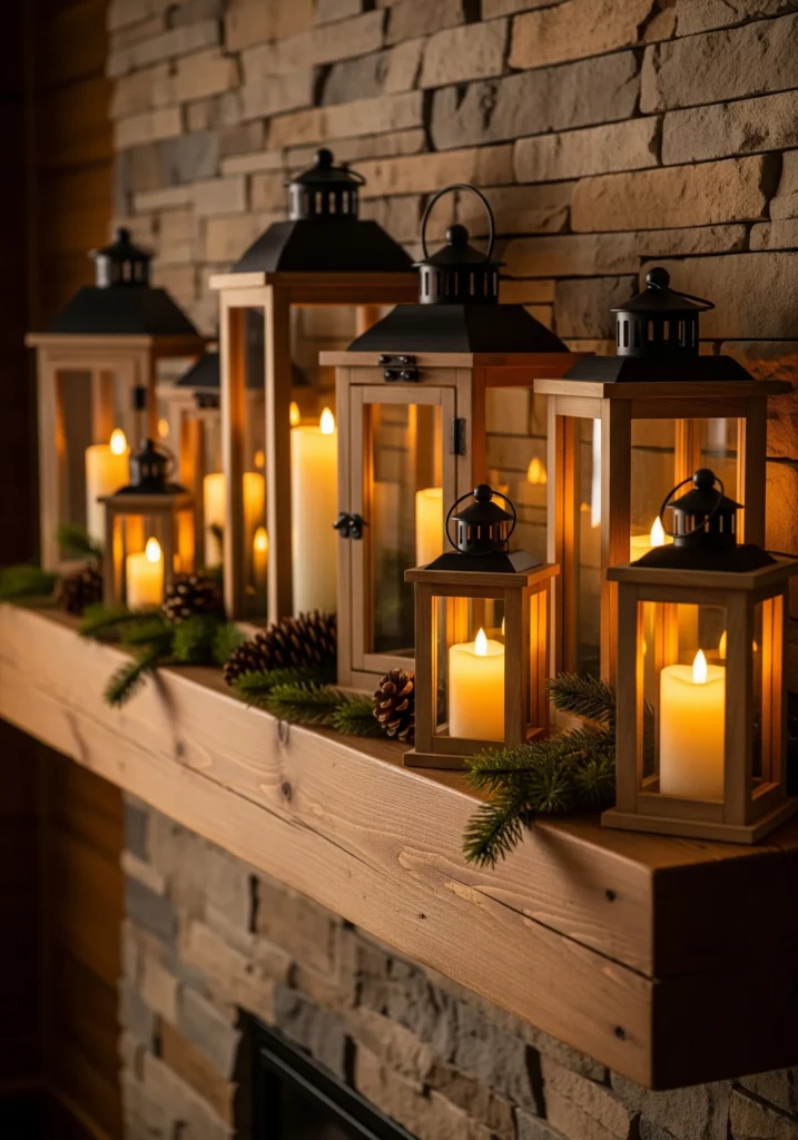 11 Rustic Christmas Mantel Ideas with Pinecones, Greenery & Lanterns rustic christmas mantel decor