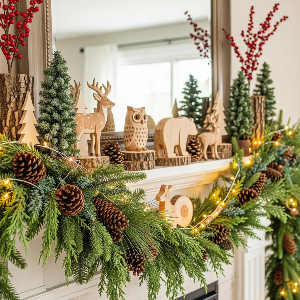 11 Rustic Christmas Mantel Ideas with Pinecones, Greenery & Lanterns rustic christmas mantel decorations