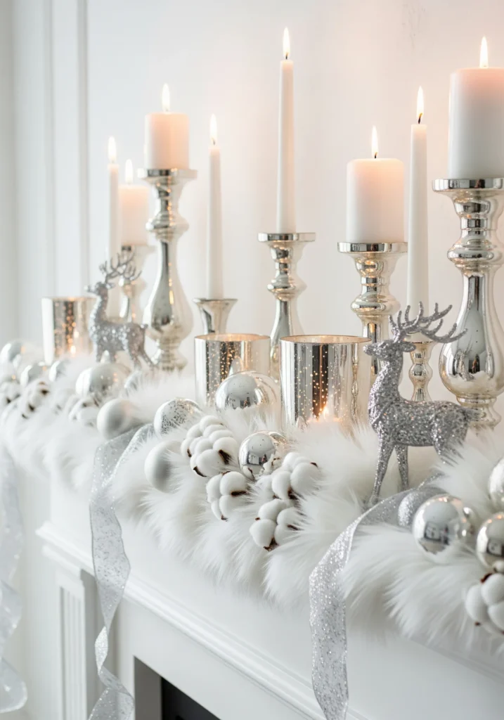11 Elegant Christmas Mantel Decorating Ideas with Candles & Garlands winter wonderland mantel