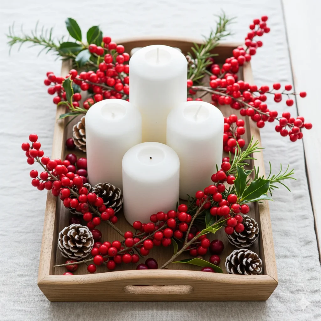christmas centerpiece with candles