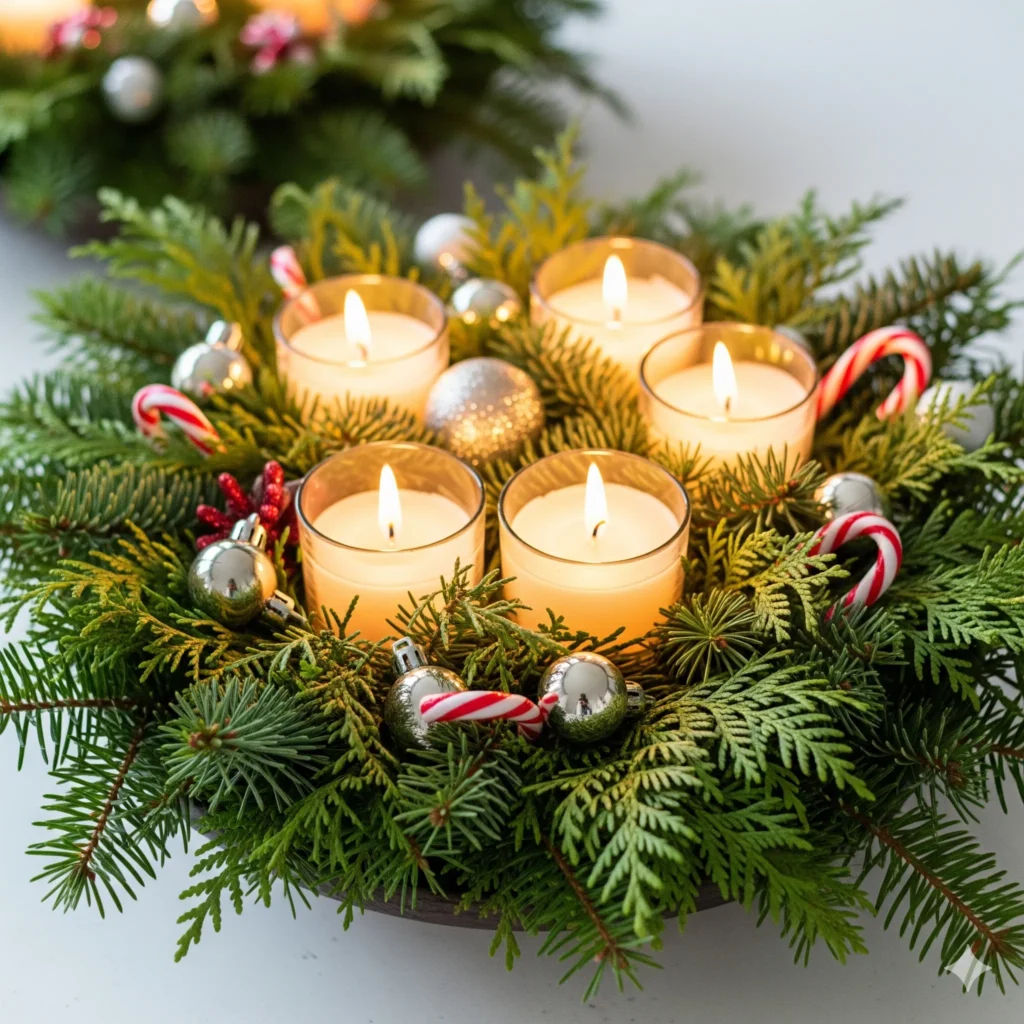 christmas centerpiece with greenery