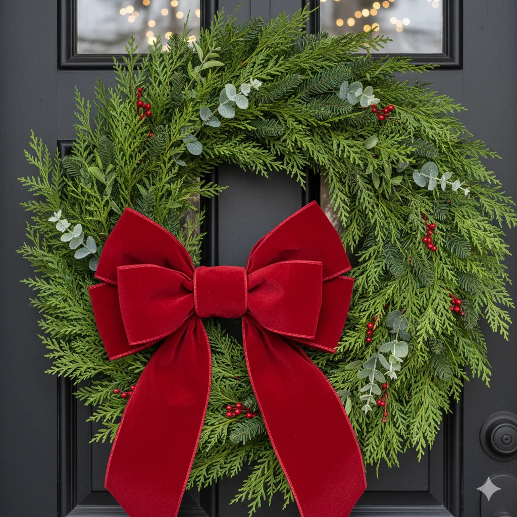christmas wreath with ribbon