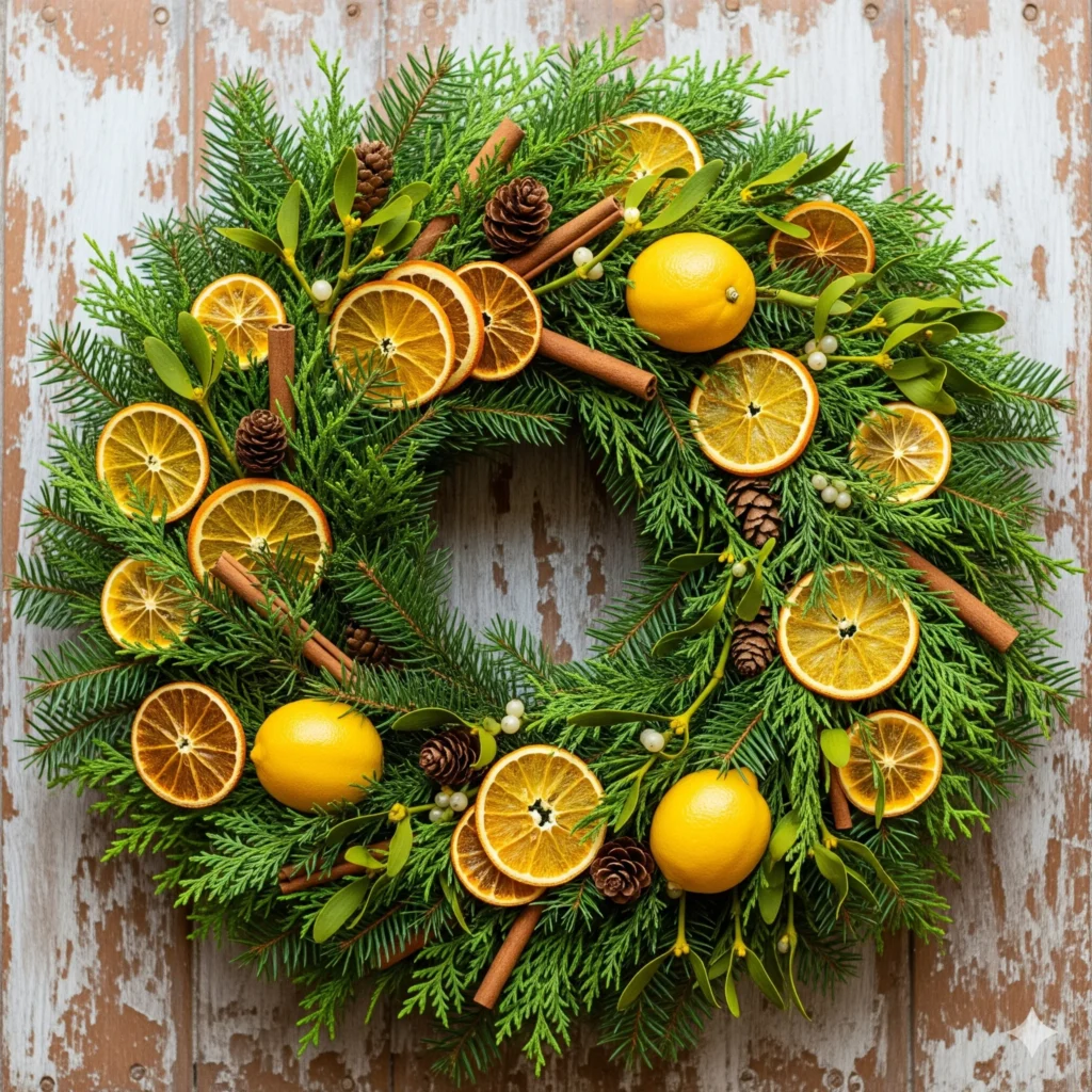 13 DIY Evergreen Christmas Wreaths Too Gorgeous Not to Try citrus evergreen wreath