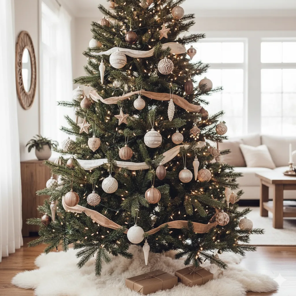 10 Boho Christmas Tree Decorating Ideas with Neutral Tones earth tone christmas tree