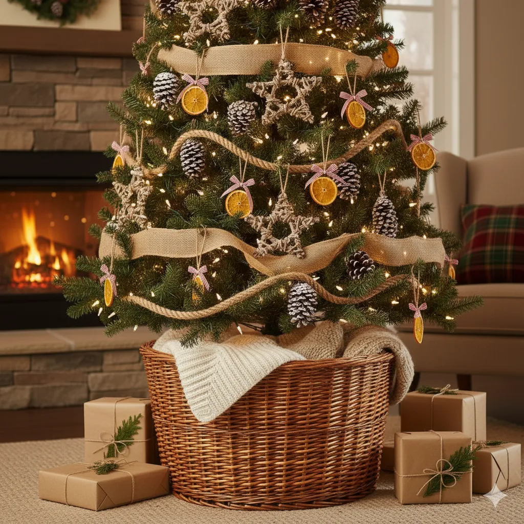 21 Rustic Christmas Tree Decorating Ideas with Natural Touches farmhouse christmas tree decor ideas