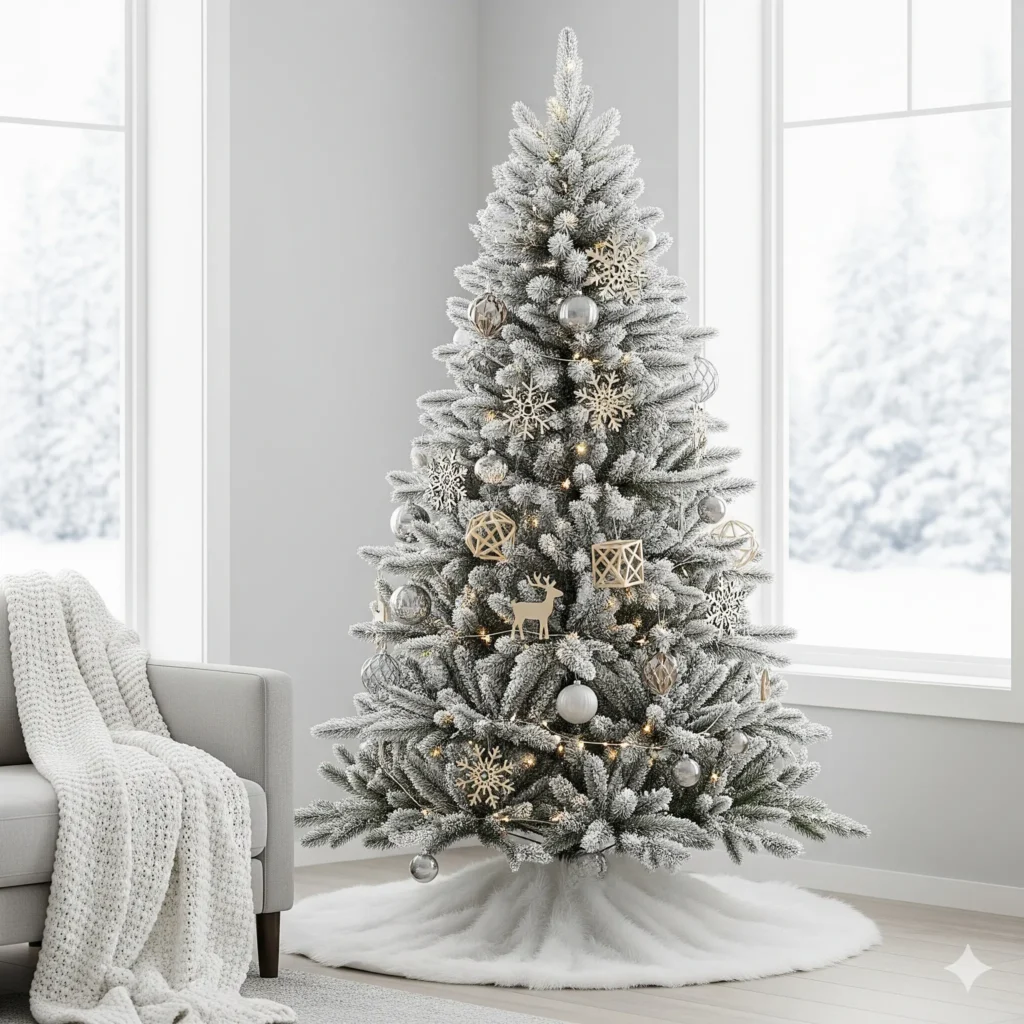 12 Modern & Minimalist Christmas Tree Ideas for a Chic Holiday Look minimalist flocked christmas tree