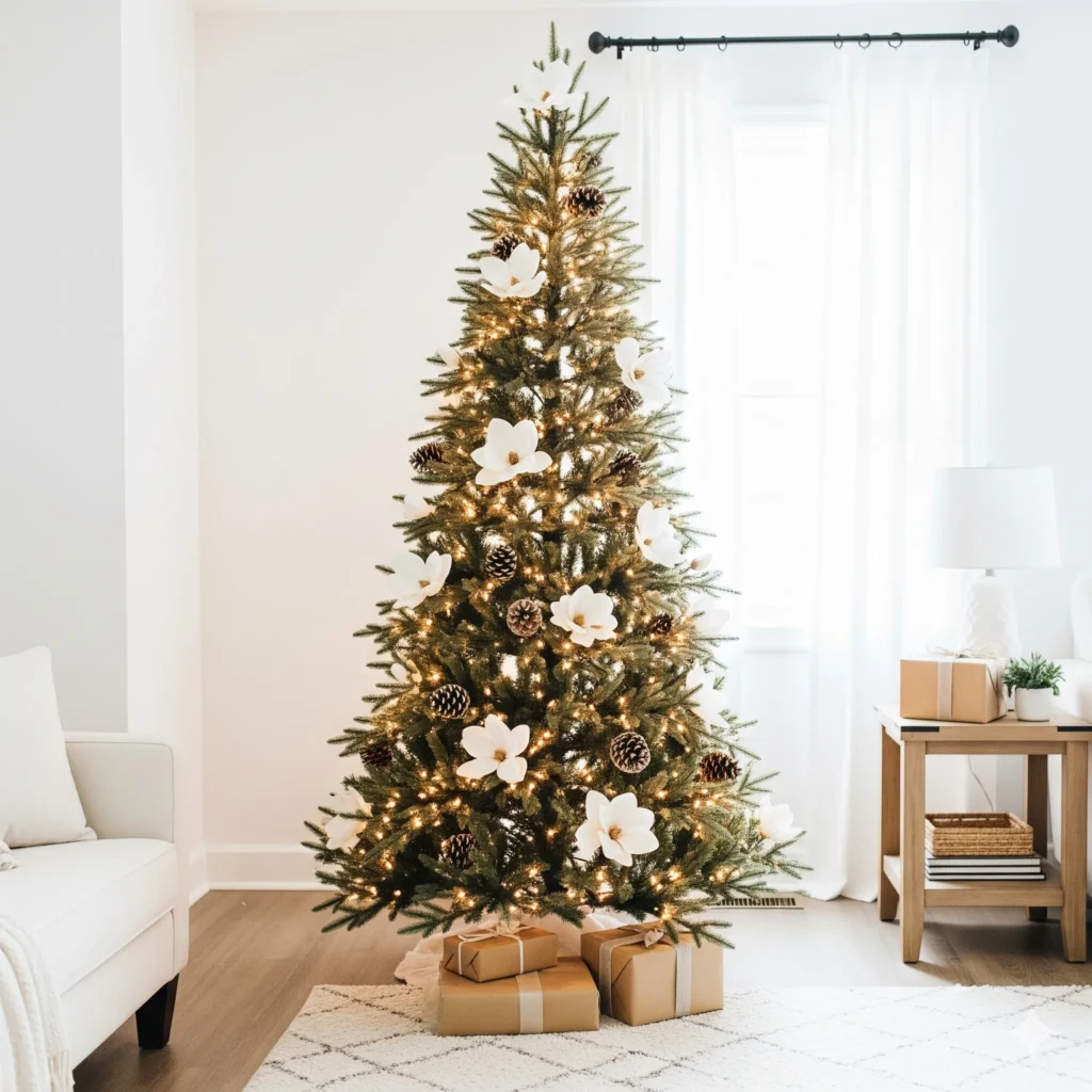 21 Rustic Christmas Tree Decorating Ideas with Natural Touches natural christmas tree decor ideas