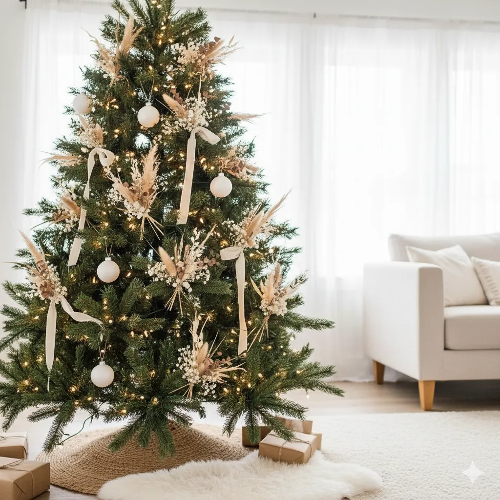 10 Boho Christmas Tree Decorating Ideas with Neutral Tones natural christmas tree ornaments
