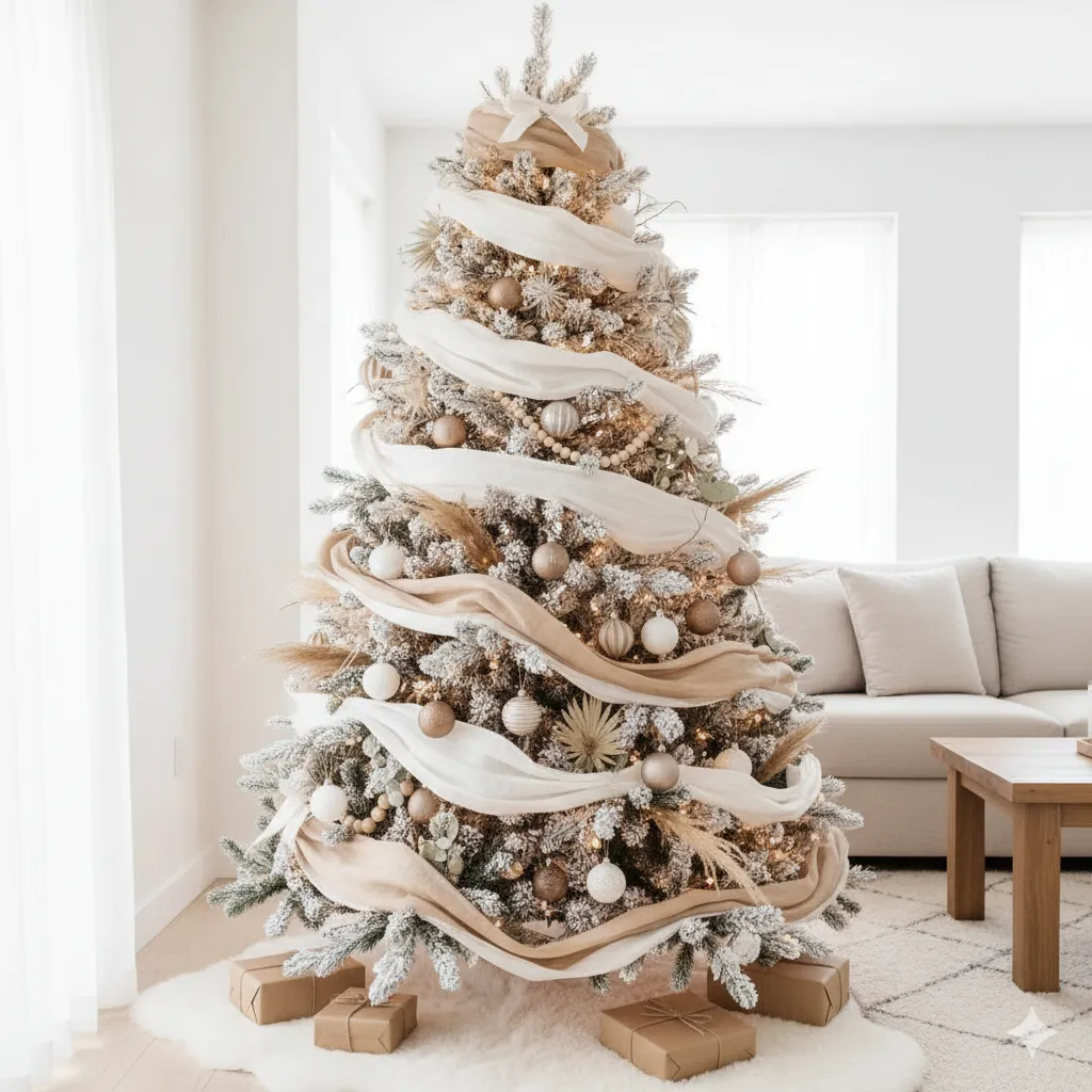 10 Boho Christmas Tree Decorating Ideas with Neutral Tones neutral christmas tree decor