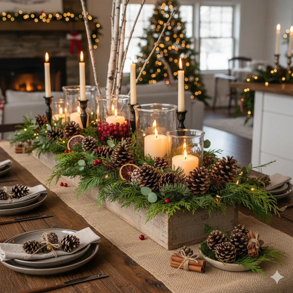 11 Must-Try Rustic Christmas Centerpieces with Pinecones & Greenery rustic christmas centerpieces