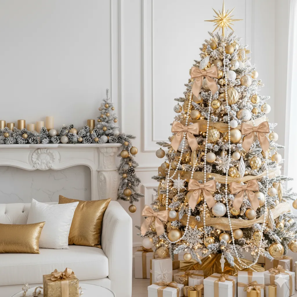 15 Elegant Gold & White Christmas Tree Ideas That Look Absolutely Stunning twinkle lights holiday décor