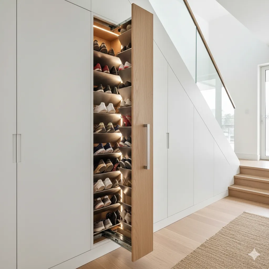 14 Clever Under Stair Storage Ideas You’ll Wish You Tried Sooner under stairs shoe storage
