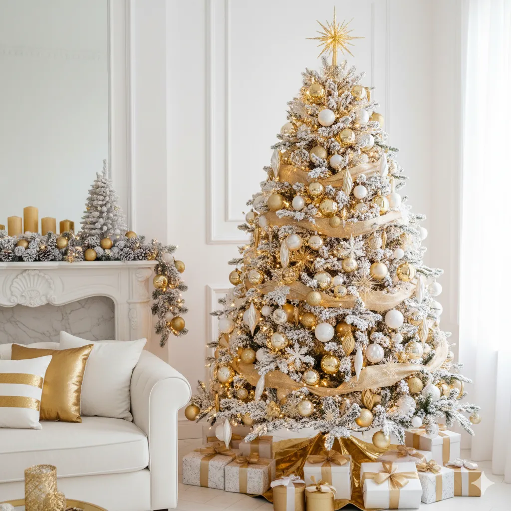 white and gold christmas tree