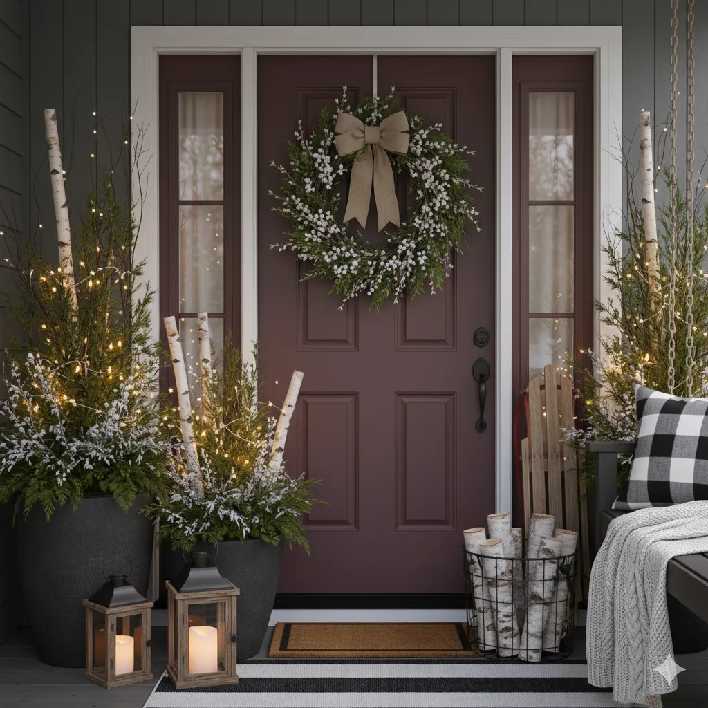 15 Cozy Winter Porch Decor Ideas for a Warm & Inviting Entrance winter porch decor