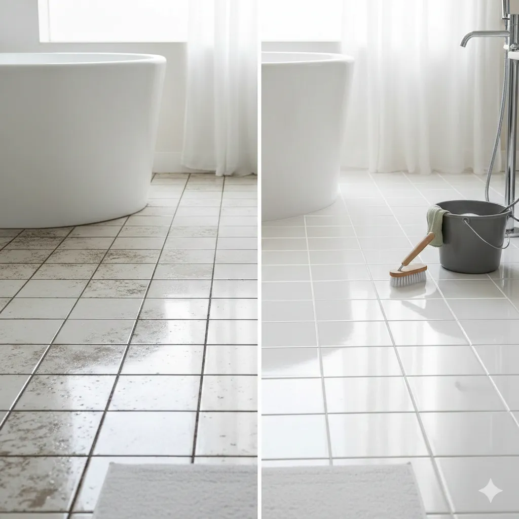 How To Clean Tile Grout On Tile Floors (no Scrubbing Or Harsh Chemicals!) how to clean tile grout on tile floors