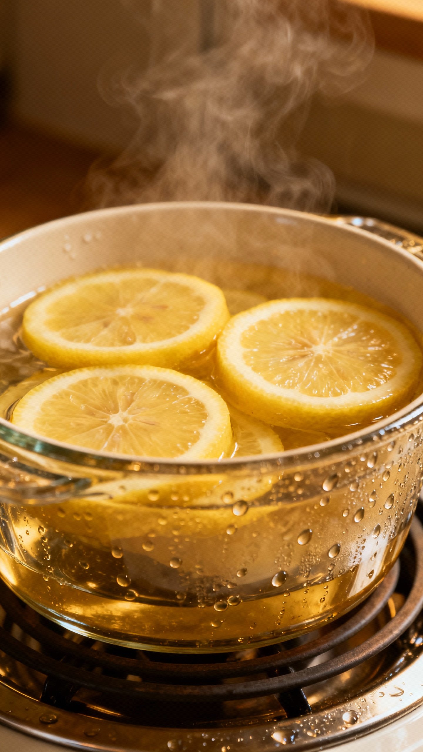 How To Clean A Microwave In 5 Minutes — No Scrubbing Required! Closeup of lemon slices steaming in microwave-safe bowl, glass turntable, condensation beads