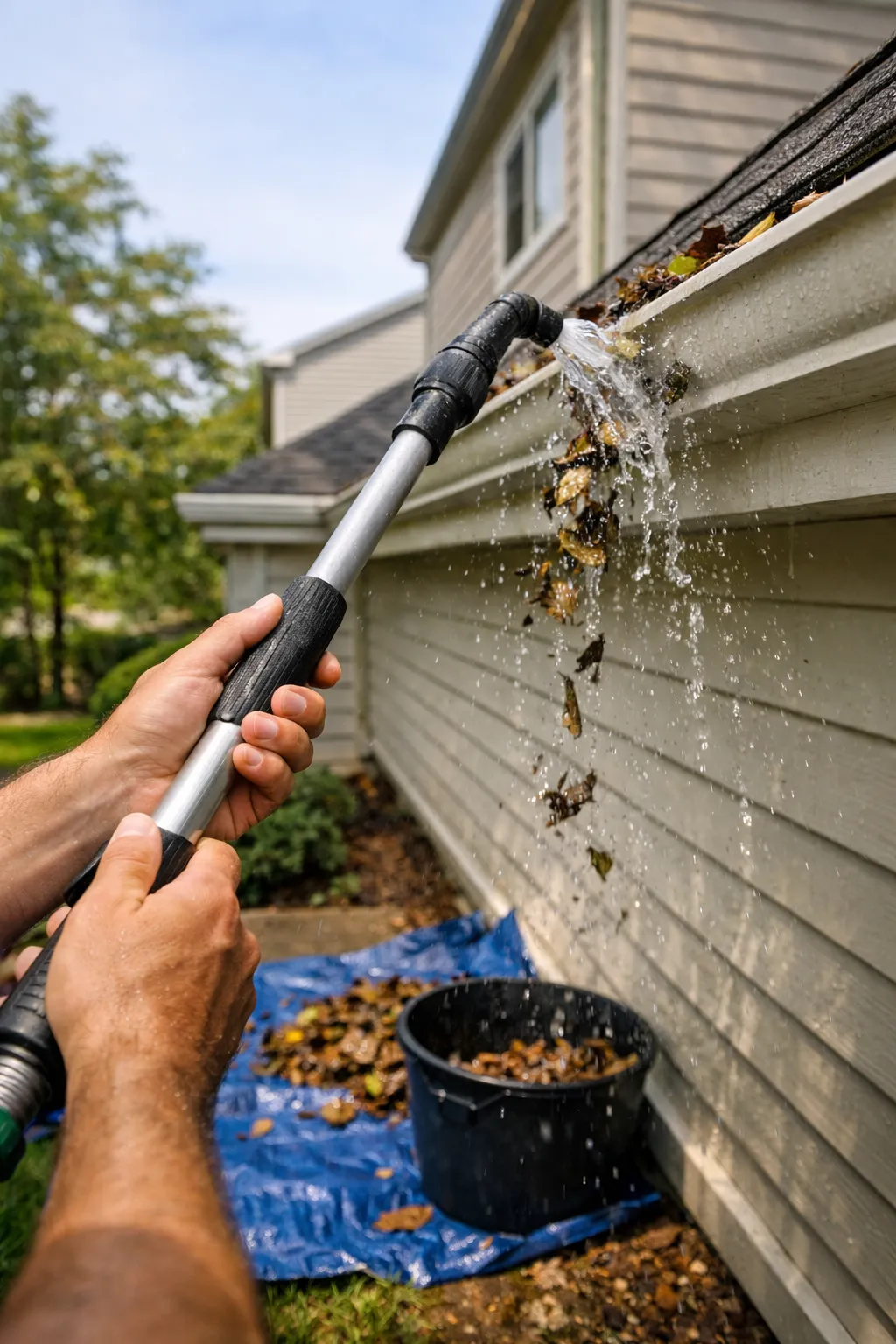 how to clean gutters without a ladder
