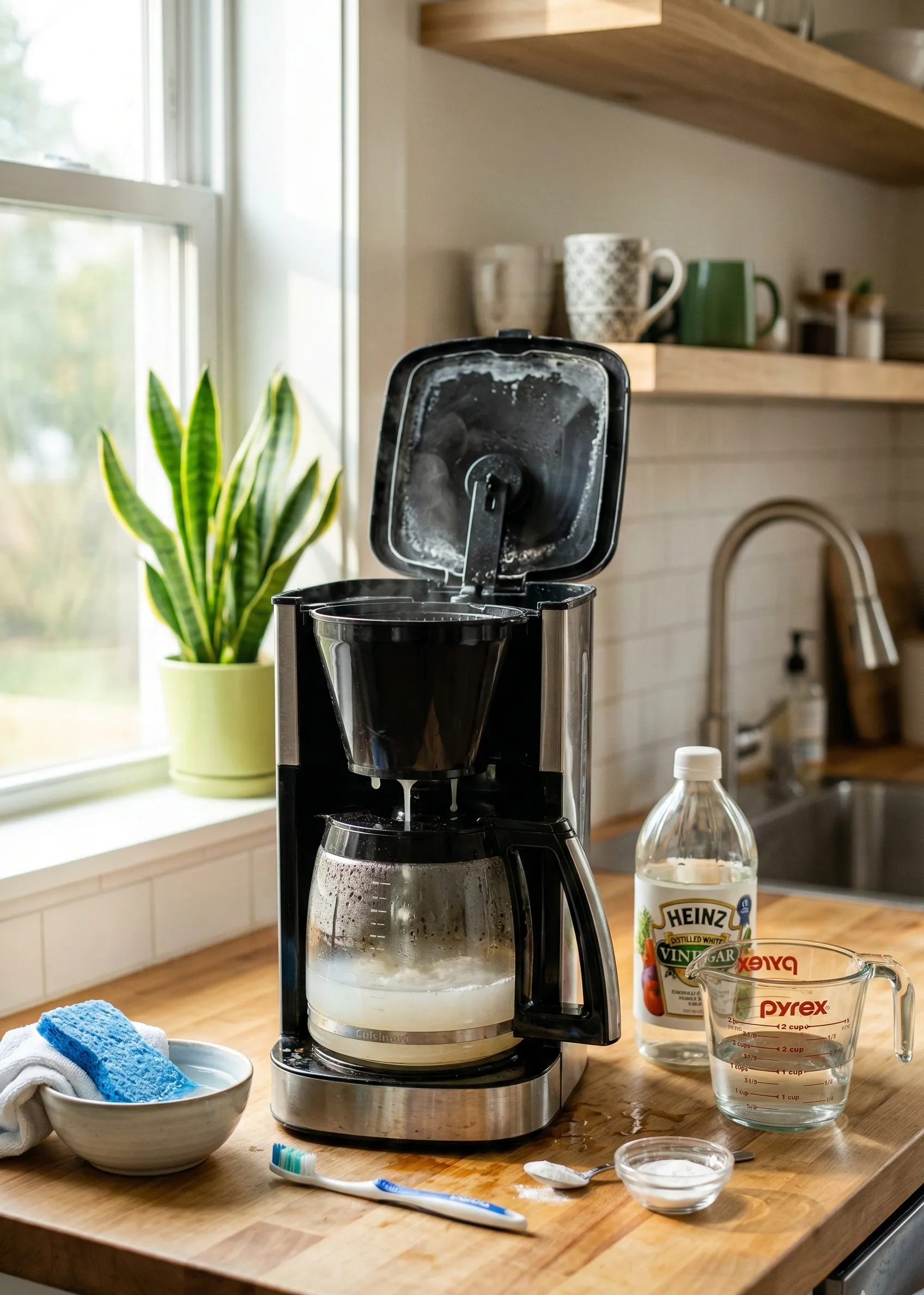 how to clean a coffee pot with vinegar fast