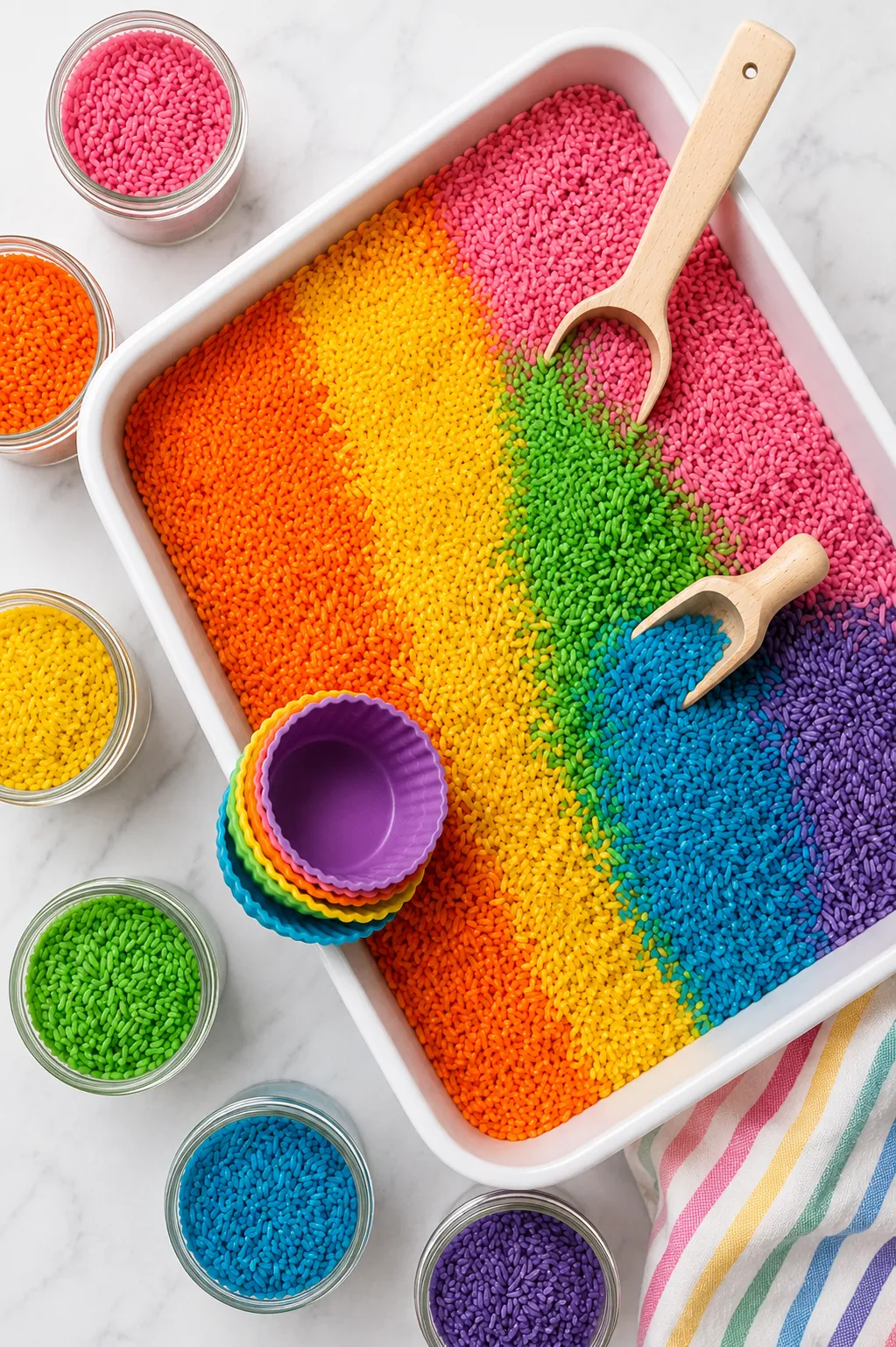 6 ways to make rainbow rice for sensory bins