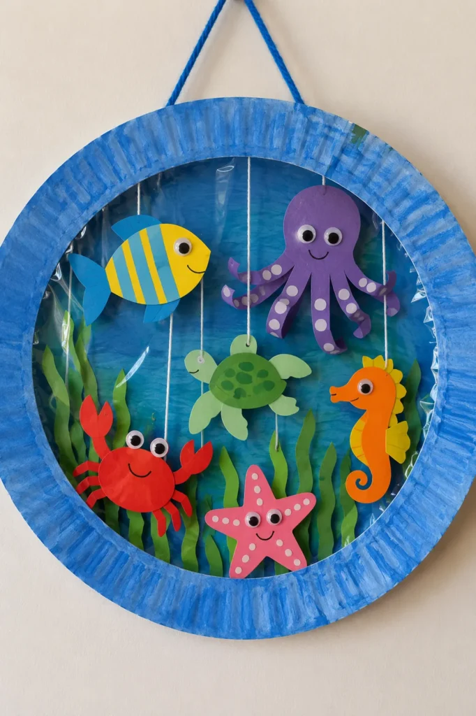 paper plate aquarium with 6 sea creatures kids will love making