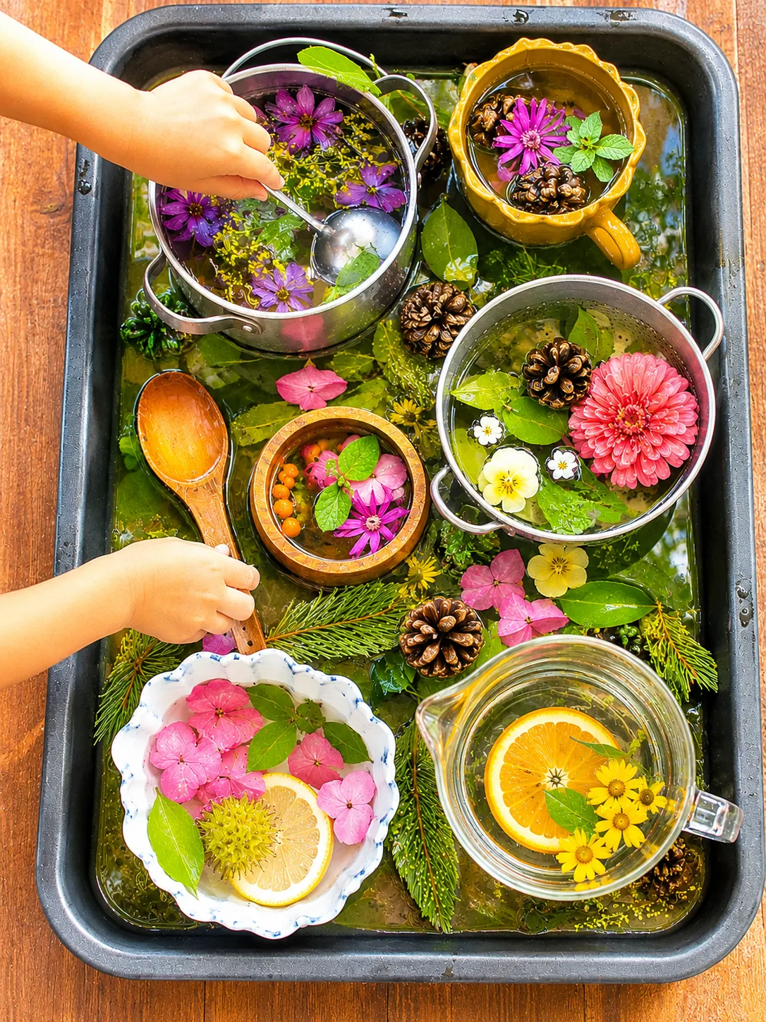 nature soup sensory bin